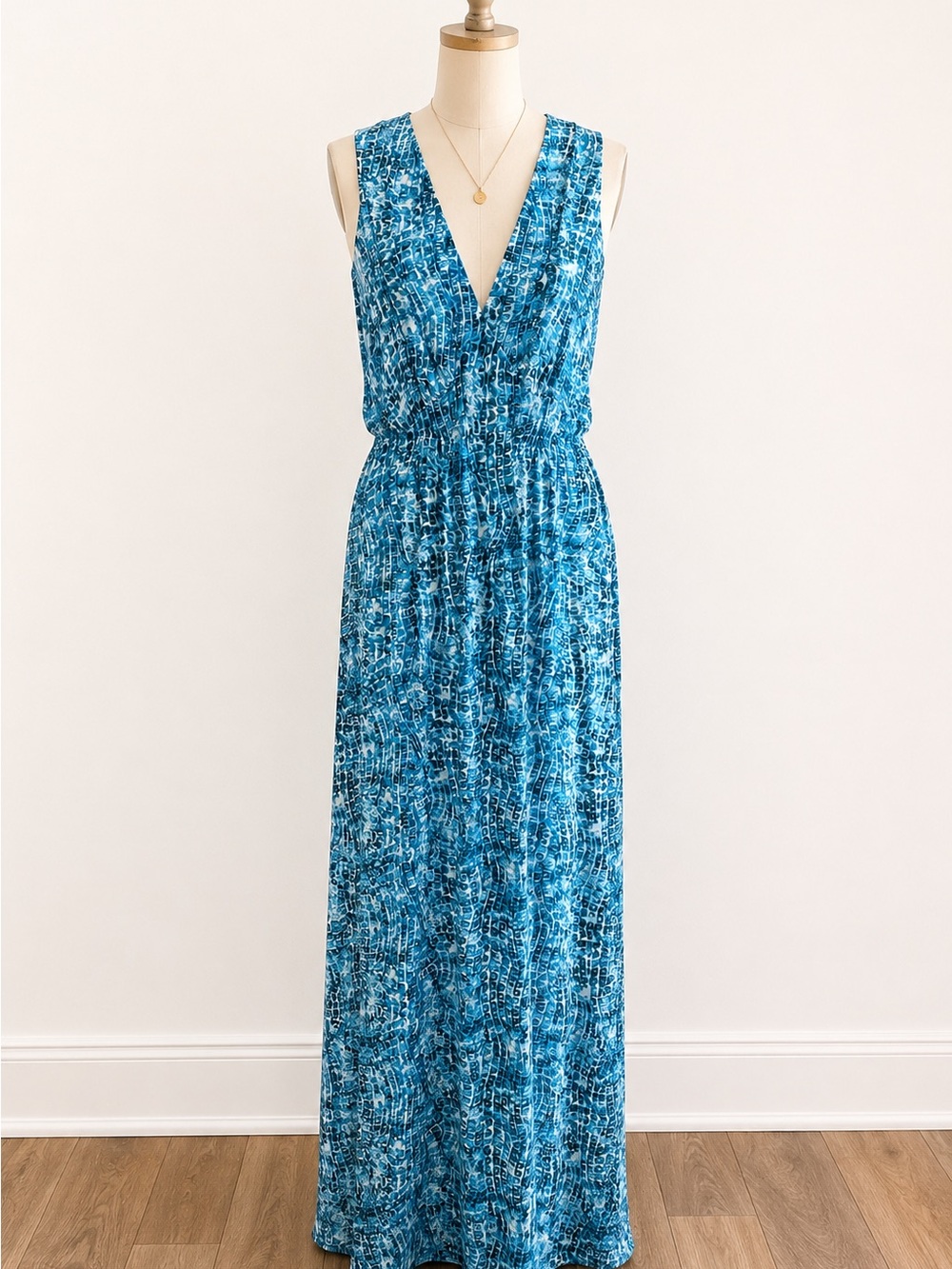 Derek Lam Turquoise Printed V-Neck Maxi Dress